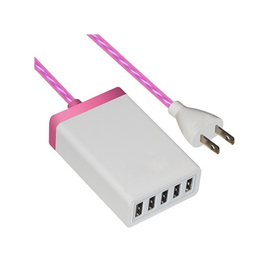 藤本電業 イルミネーションAC充電器 USB5ポート 最大合計6.5A ピンク CA-05PK