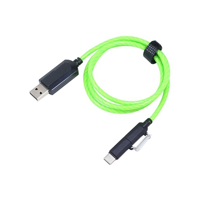 藤本電業 2WAYイルミネーションケーブル microUSBケーブル Type-C変換コネクタ付 ケーブル長80cm グリーン  CK-C07GR