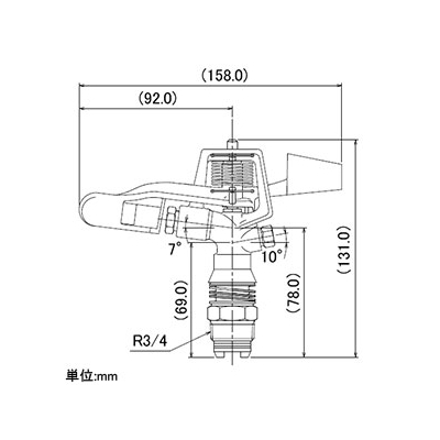 カクダイ 低角度スプリンクラー 双孔式 全回転タイプ 取付ネジR3/4 ノズル口径4.0×2.6mm  548-007-20 画像2