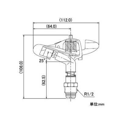 カクダイ スプリンクラー 全回転タイプ 取付ネジR1/2 ノズル口径3.9mm 拡散ピン付  5472-13 画像2