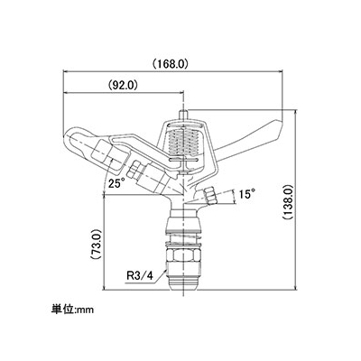 カクダイ スプリンクラー 双孔式 全回転タイプ 取付ネジR3/4 ノズル口径4.7×2.3mm  5476-20 画像2