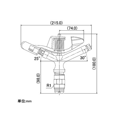 カクダイ スプリンクラー 双孔式 全回転タイプ 取付ネジR3/4 ノズル口径4.7×2.3mm  5479-25 画像2