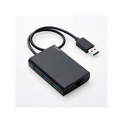 Yazawa公式卸サイト 有線lanアダプター ギガビット対応 Usb3 0 Type A Usbハブ付 ケーブル長30cm ブラック Edc Gua3h B Elecom ヤザワオンライン