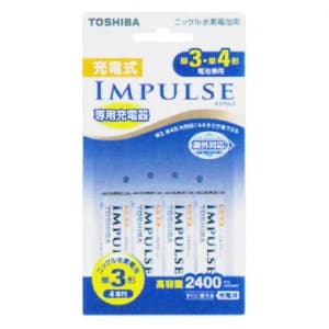 東芝 充電器セット ニッケル水素電池 充電式 単3形×4本入 1.2V 2400mAh 《IMPULSE》  TNHC-34AH