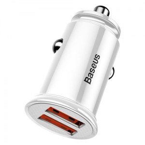 BASEUS(ベースアス) カーチャージャー 丸型 30W USB2ポート 急速充電対応 ホワイト  DCCALL-YD02 画像3