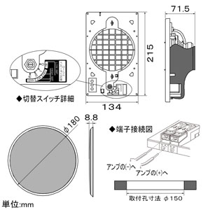 オースミ電機 天井埋込スピーカシステム Lo/Hiインピーダンス切替型 ブラック  CL-523?(B) 画像2