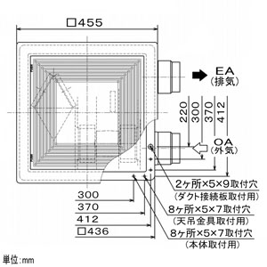 三菱 ダクト用ロスナイ 天井埋込形 フラット格子タイプ 埋込穴□395mm 電気式シャッター付  VL-100ZSDK3 画像2