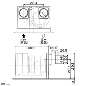 三菱 ダクト用ロスナイ 天井埋込形 フラットインテリアタイプ 埋込穴□395mm  VL-130ZS3 画像3