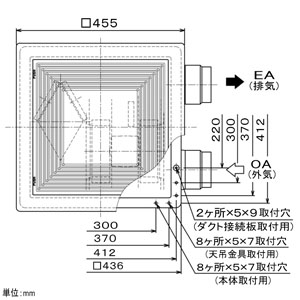 三菱 ダクト用ロスナイ 天井埋込形 フラット格子タイプ 埋込穴□395mm  VL-130ZSK3 画像2