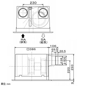 三菱 ダクト用ロスナイ 天井埋込形 フラットインテリアタイプ 埋込穴□395mm  VL-150ZS3 画像3