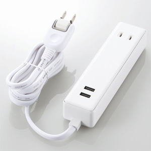 ELECOM(エレコム) モバイルUSBタップ ケーブルタイプ USB-A×2ポート ACコンセント×2個口 ほこり防止シャッター付 コード長1.5m  MOT-U09-2215WH