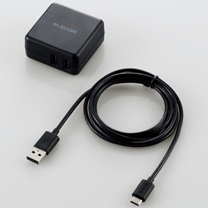 ELECOM(エレコム) AC充電器 Type-Cケーブル付属タイプ 合計最大出力3.6A USB-A×2ポート 高速充電対応 ケーブル長1.5m ブラック  MPA-ACC08BK