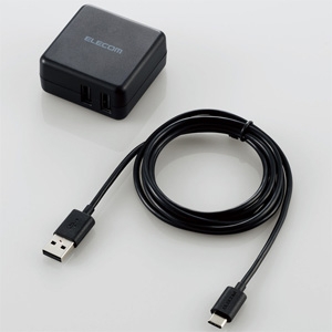 ELECOM(エレコム) AC充電器 Type-Cケーブル付属タイプ 合計最大出力3.6A USB-A×2ポート 高速充電対応 ケーブル長1.5m ブラック MPA-ACC08BK