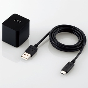 ELECOM AC充電器 Type-Cケーブル付属タイプ キューブ型 合計最大出力2.4A USB-A×1ポート ケーブル長1.5m ブラック MPA-ACC12BK