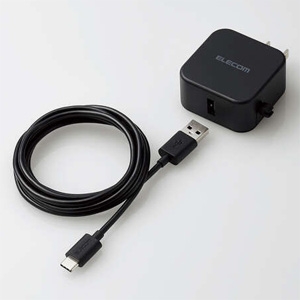 ELECOM AC充電器 Type-Cケーブル付属タイプ 高出力タイプ 最大出力2.4A USB-A×1ポート 急速充電対応 ケーブル長1.5m ブラック  MPA-ACC23BK