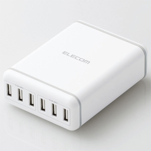 ELECOM(エレコム) AC充電器 ACケーブル付属タイプ 高出力・急速充電タイプ 合計最大出力60W USB-A×6ポート ケーブル長1.5m ホワイト  MPA-ACD03WH