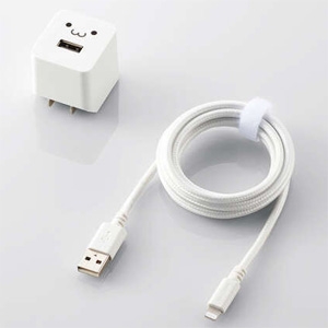 ELECOM AC充電器 Lightning高耐久ケーブル付属タイプ キューブ型 出力2.4A USB-A×1ポート ケーブル長1.5m ホワイトフェイス MPA-ACL09WF