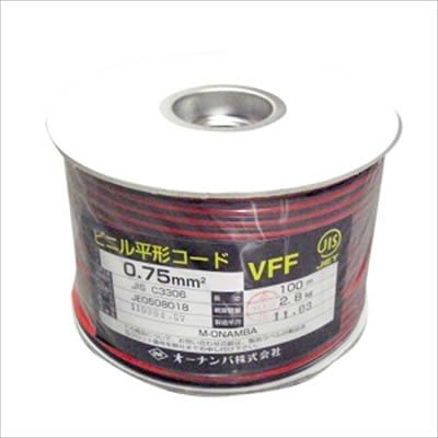 (N)オーナンバ 異色平形コード 0.75m 赤/黒 100m巻き VFF0.75SQアカ/クロ*100
