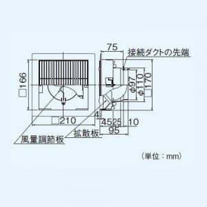 パナソニック 吹出グリル 樹脂製 風量調節板付 拡散板付 壁・天井・床用 φ100用  FY-GTV04-W 画像2