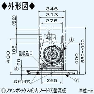 パナソニック サイドフード DCモータータイプ 左壁設置用 エコナビ搭載 24時間・局所換気兼用 適用パイプφ150mm  FY-9DPE2LX 画像4