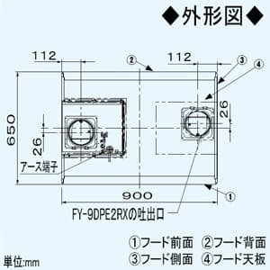 パナソニック サイドフード DCモータータイプ 右壁設置用 エコナビ搭載 24時間・局所換気兼用 適用パイプφ150mm  FY-9DPE2RX 画像2