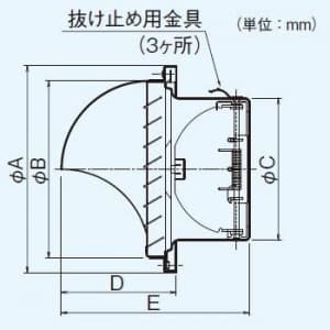 パナソニック 丸形パイプフード アルミ製 ガラリ付 防火ダンパー付 温度ヒューズ72℃ φ100用  FY-MCAA042 画像3