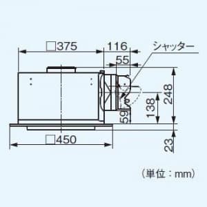 パナソニック 天井埋込形換気扇 排気 低騒音形 鋼板製本体 ルーバーセットタイプ フラットパネル形 埋込寸法:385mm角 適用パイプ径:φ150mm  FY-38FP7 画像2