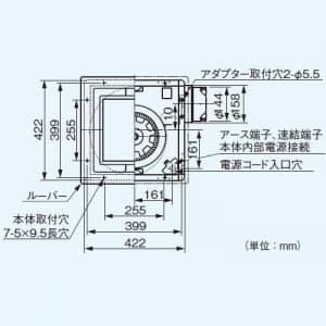 パナソニック 天井埋込形換気扇 排気 低騒音形 鋼板製本体 ルーバーセットタイプ フラットパネル形 埋込寸法:385mm角 適用パイプ径:φ150mm  FY-38FP7 画像3