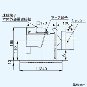 パナソニック 天井埋込形換気扇 ルーバーセットタイプ 低騒音・自動運転形 24時間常時換気 強・弱速調付 埋込寸法177mm角 適用パイプφ100mm 湿度センサー付  FY-17CHH8V 画像2