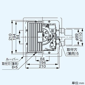 パナソニック 天井埋込形換気扇 ルーバーセットタイプ 低騒音・自動運転形 24時間常時換気 強・弱速調付 埋込寸法177mm角 適用パイプφ100mm 人感センサー・フィルター付  FY-17CFR8V 画像3