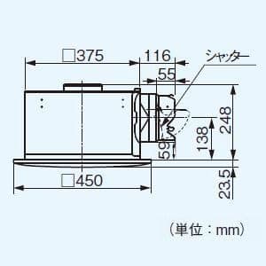 パナソニック 天井埋込形換気扇 排気・強-弱 低騒音・大風量形 鋼板製本体 ルーバーセットタイプ 埋込寸法:385mm角 適用パイプ径:φ150mm  FY-38SK7 画像2