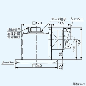 パナソニック 天井埋込形換気扇 ルーバーセットタイプ 低騒音形 24時間・局所換気兼用 埋込寸法177mm角 適用パイプφ100mm  FY-17S7 画像2