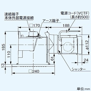 パナソニック 天井埋込形換気扇 ルーバーセットタイプ 低騒音形 24時間・局所換気兼用 埋込寸法177mm角 適用パイプφ100mm 電気式シャッター付  FY-17CS8 画像2