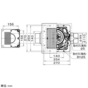 パナソニック 天井埋込形換気扇 ルーバーセットタイプ 2室用 大風量形 埋込寸法□240mm パイプ径φ100mm 風圧式高気密シャッター付  FY-24CPKS8V 画像3