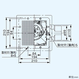 パナソニック 天井埋込形換気扇 ルーバー別売タイプ 低騒音形 24時間常時換気 強・弱速調付 埋込寸法177mm角 適用パイプφ100mm 換気スイッチ付  FY-17J8VC 画像4