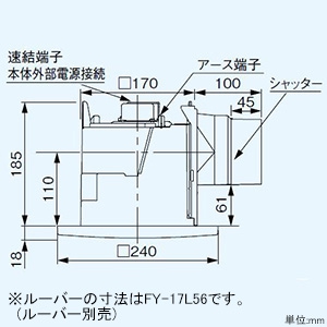 パナソニック 天井埋込形換気扇 ルーバー別売タイプ 低騒音形 24時間・局所換気兼用 埋込寸法177mm角 適用パイプφ100mm グループ制御コントローラー付  FY-17J8T 画像3