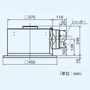 パナソニック 天井埋込形換気扇 排気・強-中-弱-微 低騒音・大風量形 風量切替機能内蔵形 鋼板製本体 ルーバー別売タイプ 埋込寸法:385mm角 適用パイプ径:φ150mm  FY-38BKA7 画像2