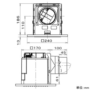 パナソニック 天井埋込形換気扇 ルーバーセットタイプ 埋込寸法□177mm パイプ径φ100mm 風圧式高気密シャッター付  FY-17CD8V 画像2