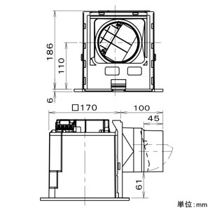 パナソニック 天井埋込形換気扇 ルーバー別売タイプ 埋込寸法□177mm パイプ径φ100mm 風圧式高気密シャッター付  FY-17JDK8 画像2