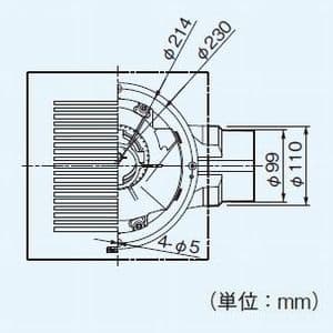 パナソニック 天井埋込形換気扇 《丸形天井埋込換気扇 まる天》 排気 低騒音形 樹脂製本体 ルーバーセットタイプ 角形・格子タイプ 埋込寸法:φ200mm 適用パイプ径:φ100mm  FY-20MK1 画像4