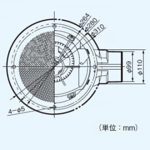 パナソニック 天井埋込形換気扇 《丸形天井埋込換気扇 まる天》 排気 低騒音・大風量形 樹脂製本体 ルーバーセットタイプ 丸形・丸穴タイプ 埋込寸法:φ250mm 適用パイプ径:φ100mm  FY-25MCK1 画像4