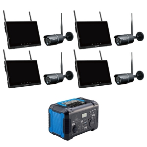 マスプロ 【メーカー在庫限りの限定企画商品】モニター&ワイヤレスHDカメラ 4台+ポータブルバッテリー561Wh 1台 セット WHCBL10M4+TLB150TW