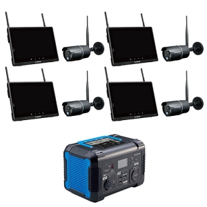 マスプロ 【メーカー在庫限りの限定企画商品】モニター&ワイヤレスHDカメラ 4台+ポータブルバッテリー730Wh 1台 セット WHCBL10M4+TLB200TW
