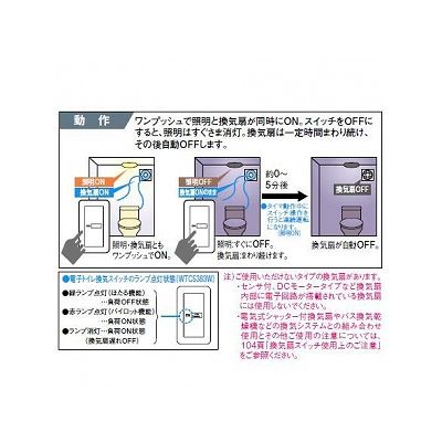 パナソニック 【コスモシリーズワイド21】埋込電子トイレ換気スイッチ 照明・換気扇連動形 換気扇消し遅れ0 約5分可変形 ホワイト  WTC5383W 画像2