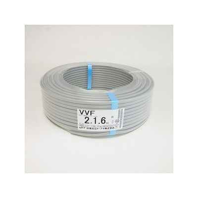 (N)住電日立ケーブル 【生産完了】VVFケーブル ビニル絶縁ビニルシース電力ケーブル平形 1.6mm 2心 100m巻 灰色 VVF1.6×2C×100m