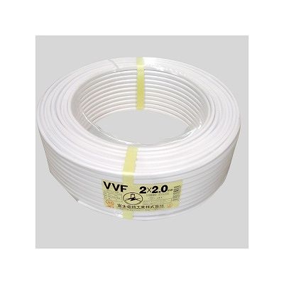 富士電線 カラーVVFケーブル 600Vビニル絶縁ビニルシースケーブル平形 2.0mm 2心 100m巻 白  VVF2.0×2C×100mシロ
