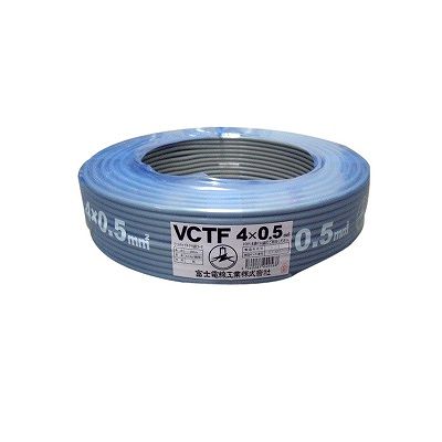 富士電線 ビニルキャブタイヤ丸形コード 0.5m  4心 100m巻 灰色  VCTF0.5SQ×4C×100mハイ