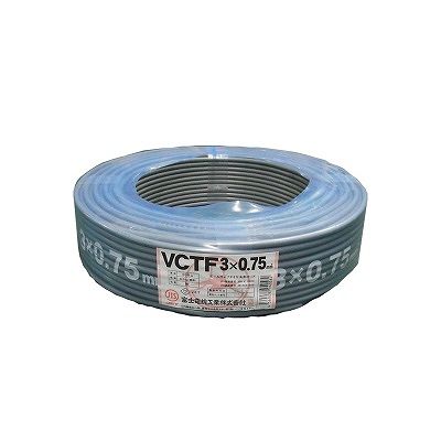 富士電線 ビニルキャブタイヤ丸形コード 0.75m  3心 100m巻 灰色 VCTF0.75SQ×3C×100mハイ