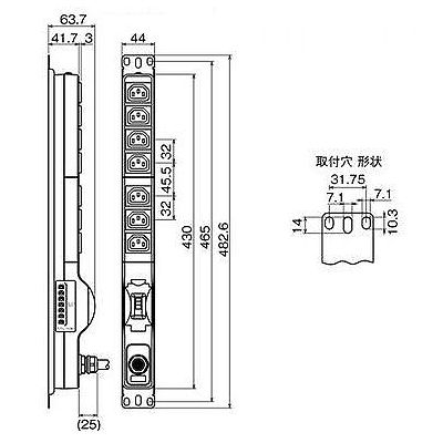 明工社 200Vコンセント 19インチラック用 16A 250V C13×7個口 20A 安全ブレーカ VCTケーブル 3m L6-20P付  ME8635TA3 画像2