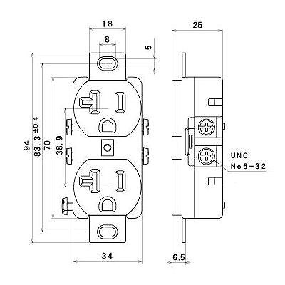 明工社 UL・CSA 輸出機器用 接地埋込ダブルコンセント 20A 125V  ME2870 画像2